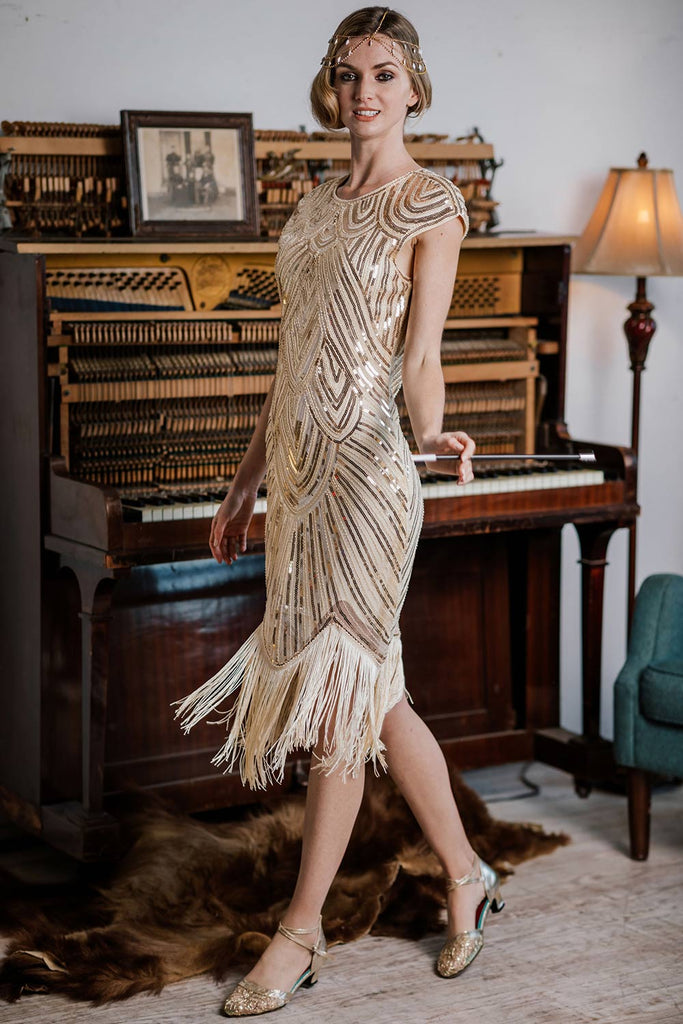 1920s Sequin Beaded Fringed Dress ...